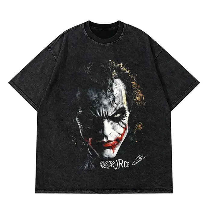 Joker JOKER imprimé lavé en détresse ample à manches courtes T-shirt poids lourd col rond sweat à ca