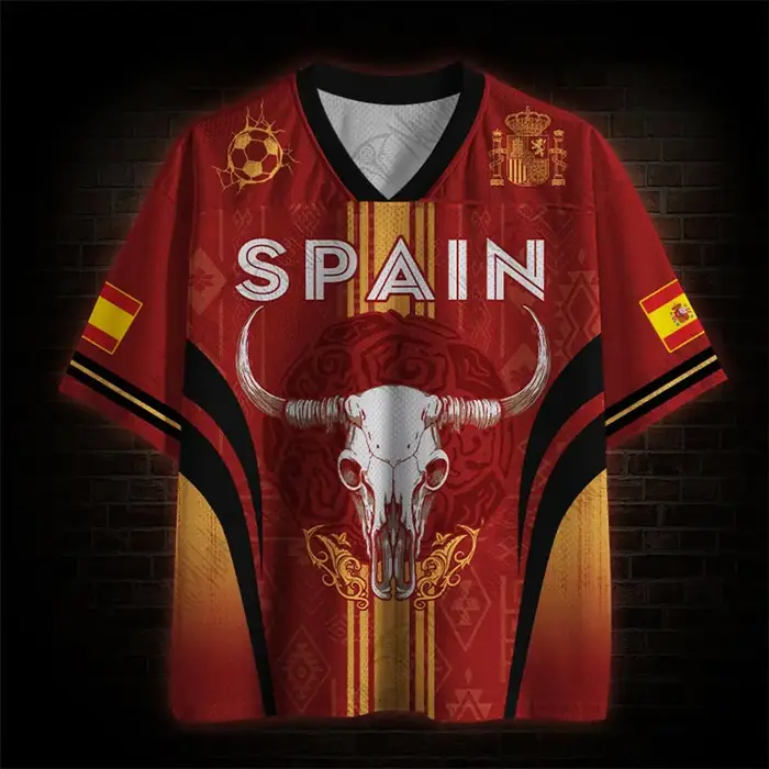Nouveau T-shirt de football espagnol 2026 à col en V, style audacieux, respirant et à séchage rapide pour les sports de plein air