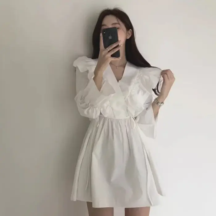 Femme robe à manches longues cravate élastique sensuel Sexy esthétique de haute qualité luxe épais chaud pas cher décontracté robes à volants pour les femmes