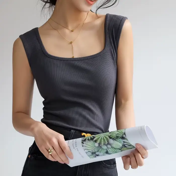 Été plage femmes hauts et t-shirts Sexy sans manches maillot de corps dissimulant décolleté latéral