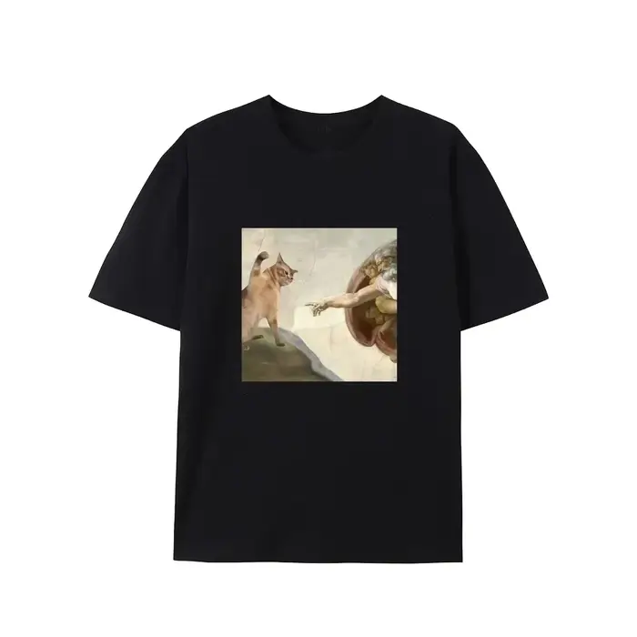 Chat humoristique et Adam Creation parodie graphique T-Shirt décontracté col rond coupe manches courtes pour adulte été