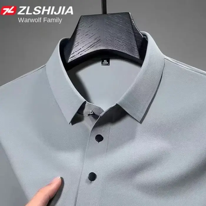 Vêtements de luxe coréens Harajuku mode classique angleterre mince solide polos pour hommes été affaires glace soie Polo t-shirt homme