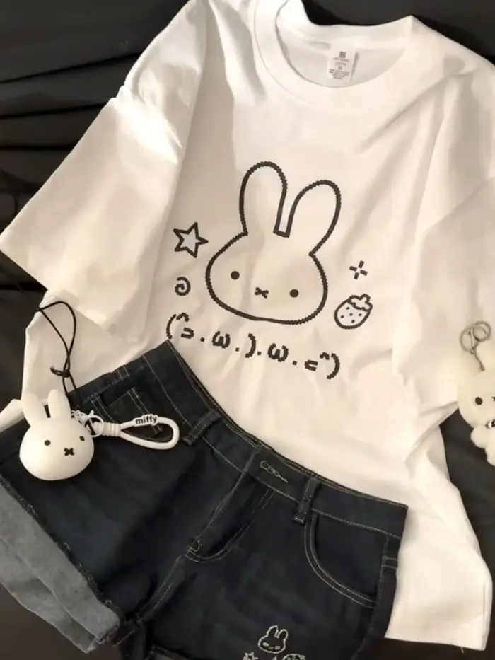 T-shirt à manches courtes en coton pur blanc pour femme