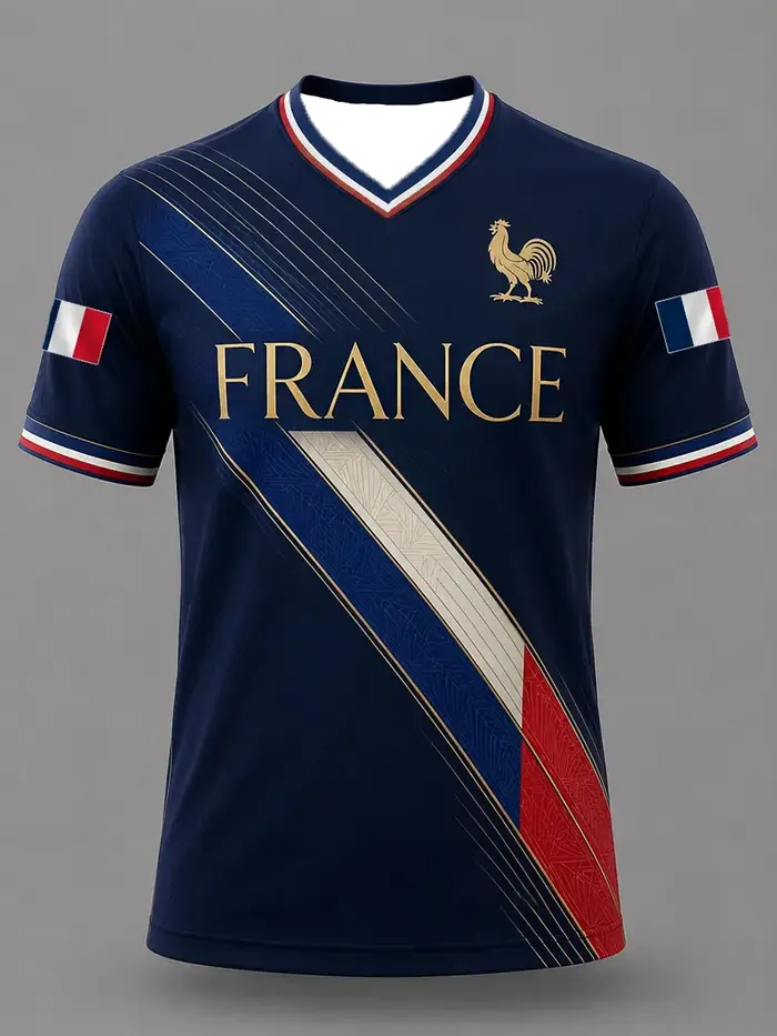 T-shirt décontracté à manches courtes imprimé football français pour homme, T-shirt culturel sur le thème du football