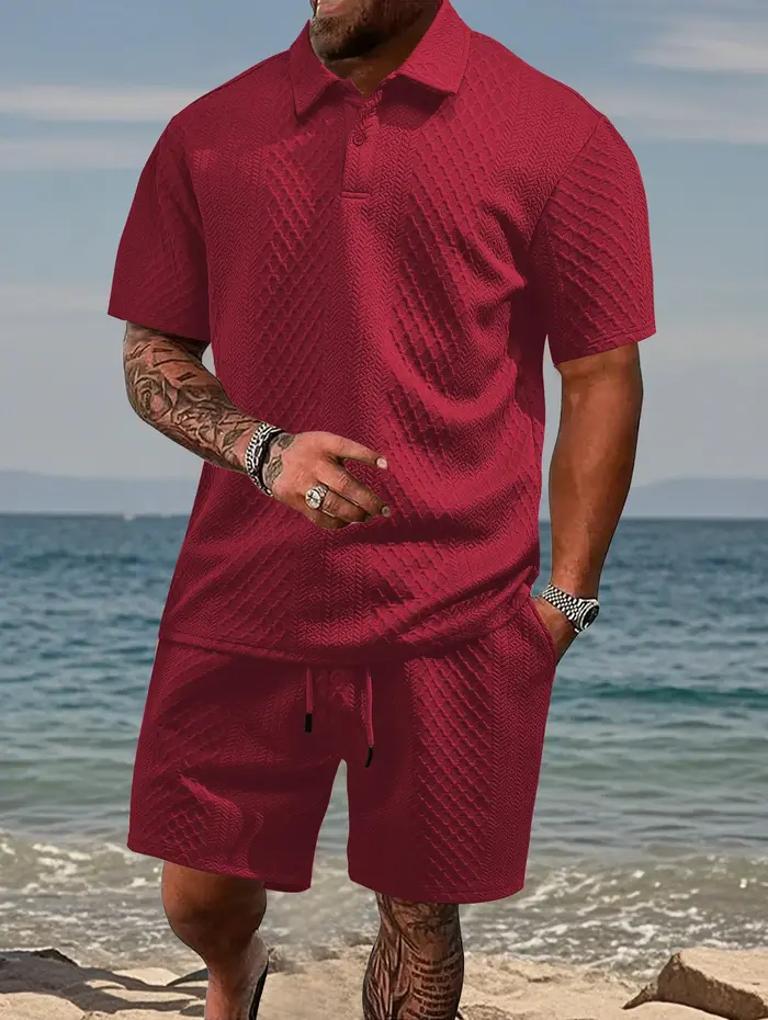 Ensemble polo et short jacquard pour homme
