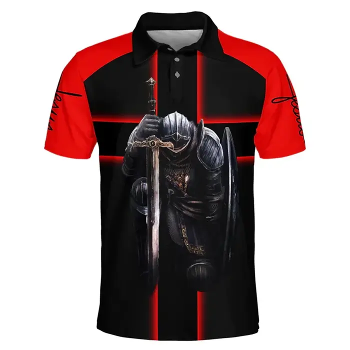 Polo Homme Imprimé 3D Fashion Jesus Motif Croix Coupe Oversize Manches Courtes Unisexe Décontracté C