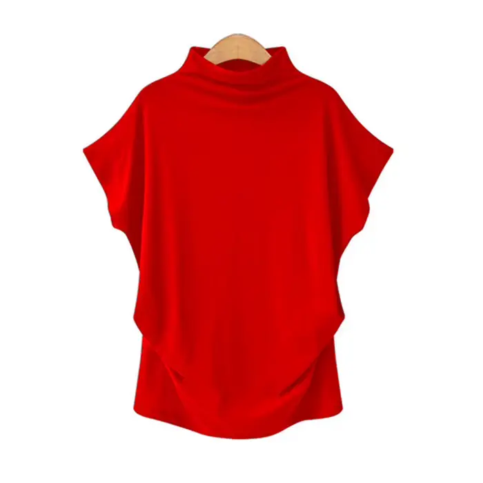 T-shirt à manches courtes et col haut pour femme