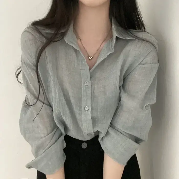 Chemise tendance chemisier Simple mince couleur Pure Anti-UV