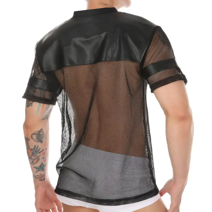 T-shirt sexy en similicuir à manches courtes pour homme
