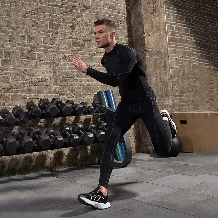 Compression t-shirt hommes à manches longues musculation Sport t-shirts décontracté séchage rapide gymnase Fitness