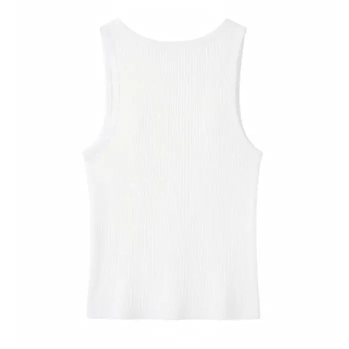 Débardeur sans manches pour femme - Gilet côtelé à col rond avec broderie Chili