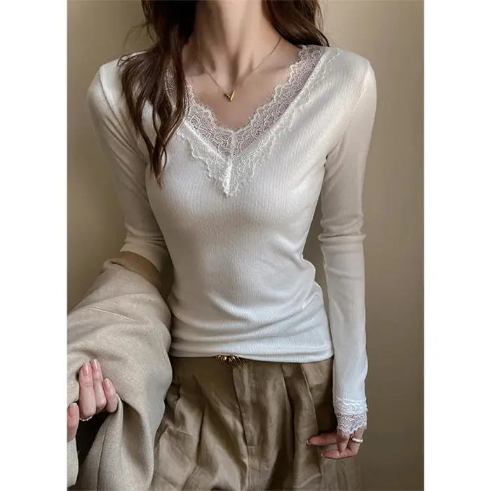 T-Shirt manches longues col en v pour femmes