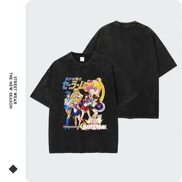 Bandai Anime s-sailor lune T-shirts Vintage lavé Michiru t-shirt Tsukino Rei Makoto Marina Usagi hauts