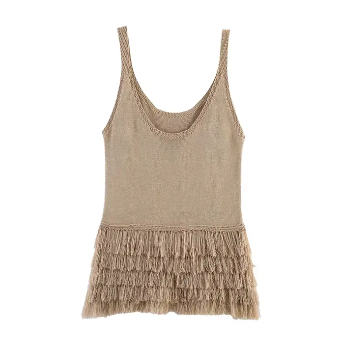 Haut pour femme Été 2026 Nouveauté Camel Sans Manches à Paillettes Style Vacances Sexy Tendance Uniq