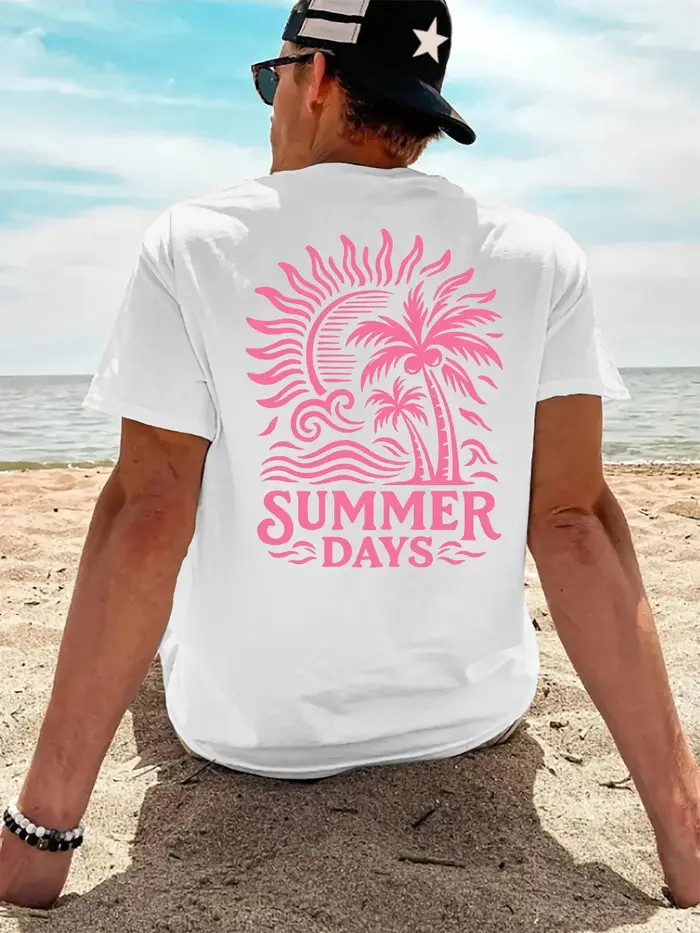 T-shirt pour homme « Summer Days Palm Tree Beach » 100 % coton