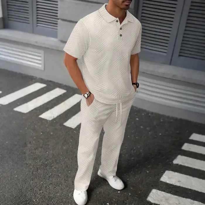 2025 hommes printemps et automne jacquard couleur unie décontracté et haut POLO à la mode