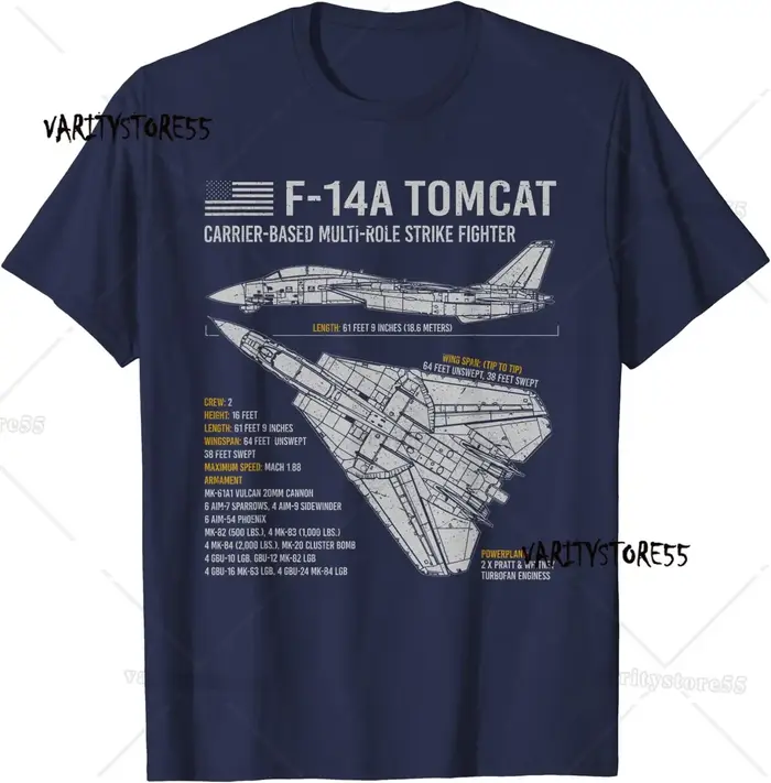 F-14 Tomcat F14 Avion Plan D'avion Schématique Hommes T-Shirt À Manches Courtes Casual 100% Coton O-Cou Chemise D'été