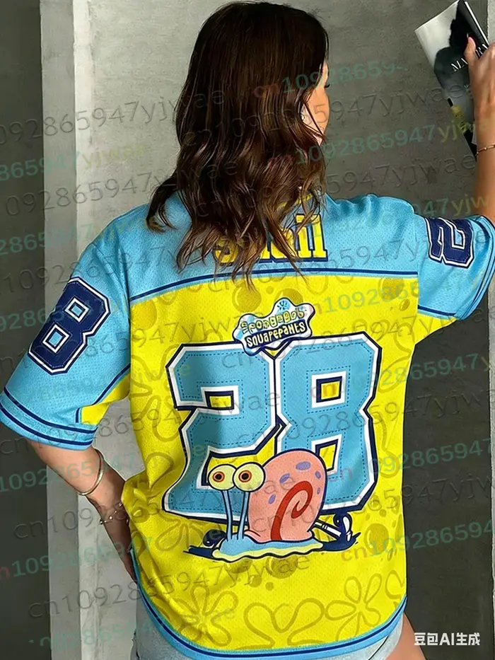 T-shirt de dessin animé Bob l'éponge pour femmes et hommes, maillot de sport respirant à manches cou