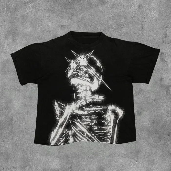 Vintage mille-pattes squelette graphique coton imprimé T-shirt hommes Y2K été manches courtes surdim