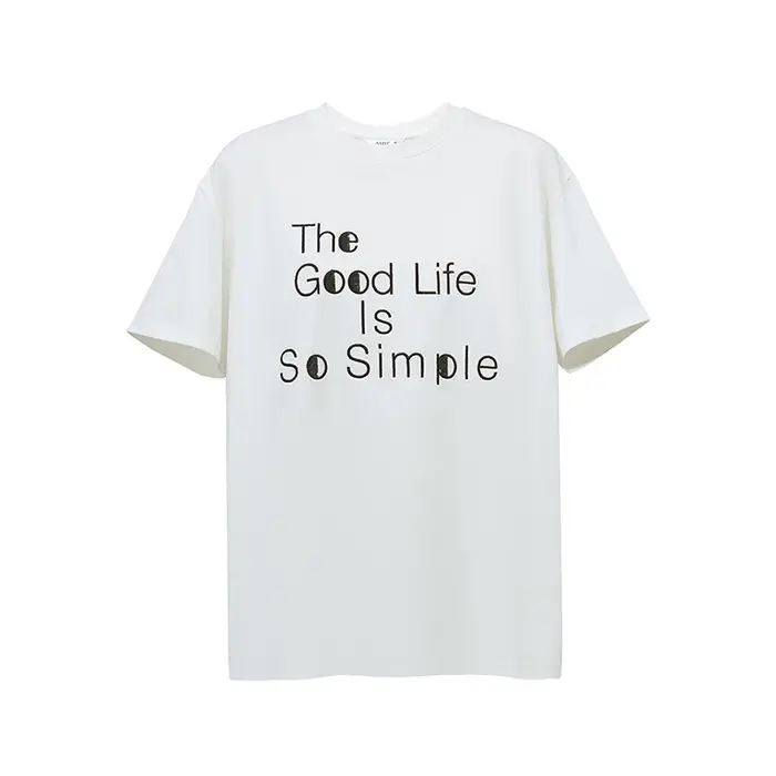 T-shirt Amii Femme Été 2026 Nouveau Décontracté Col Rond Broderie Lettres T-shirt Ample en Coton à M