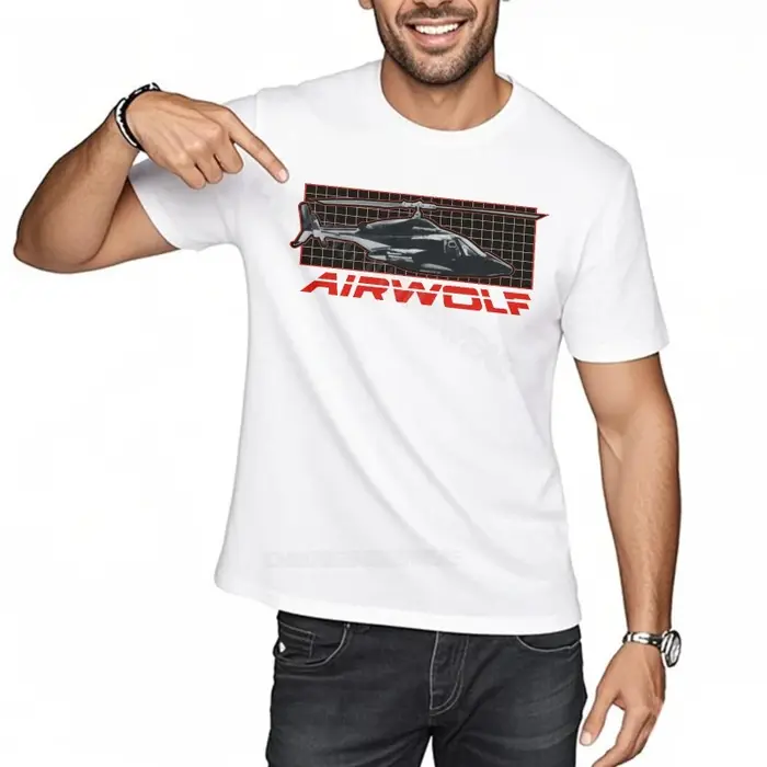 T-shirt hommes graphique coton t-shirt Airwolf Logo sur noir col rond mode t-shirt classique à manches courtes nouveaux Teeshirts