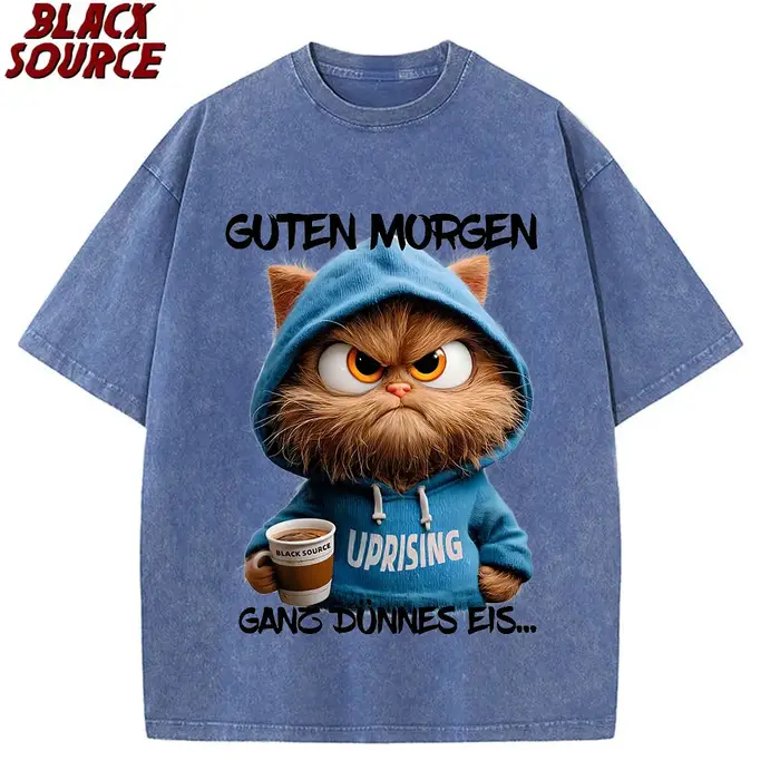 T-shirt humoristique pour homme T427 avec motif chat allemand « Guten Morgen Ganz Dünnes Eis »