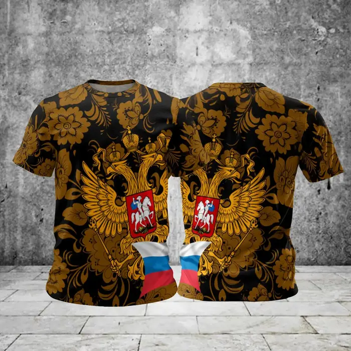 Russie hommes T-shirts décontracté ample col rond drapeau russe à manches courtes hauts