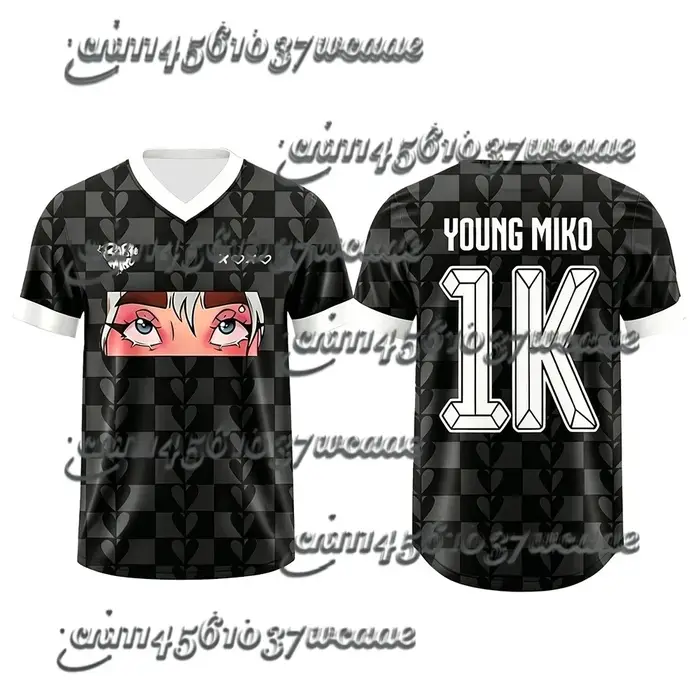 Young Miko Late Checkout Jersey T-shirt d'été à manches courtes et col en V, coupe ample, avec motif