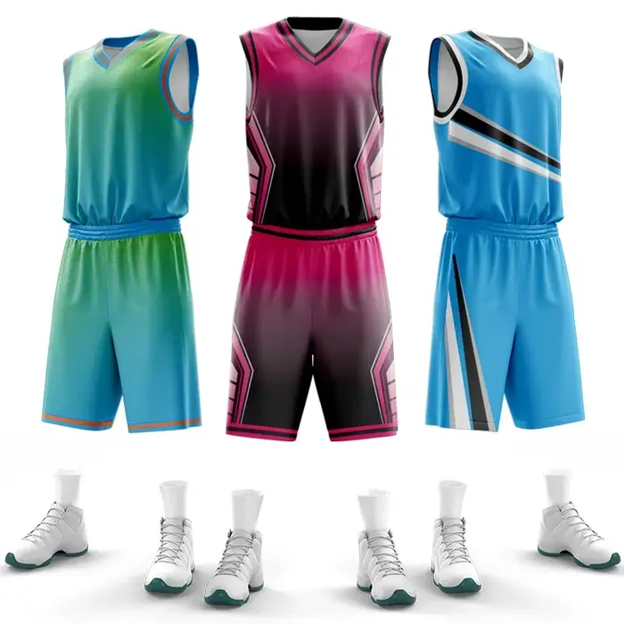 Maillots de basket-ball réversibles pour hommes par sublimation avec logo imprimé en polyester