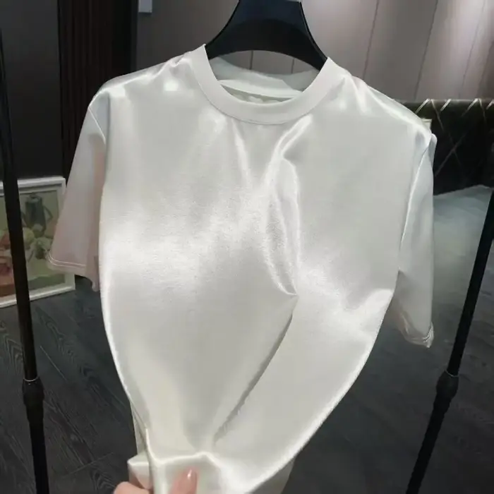 Soldes d'ouverture | T-shirt en satin d'acétate de luxe pour homme, lisse et brillant, col rond, man