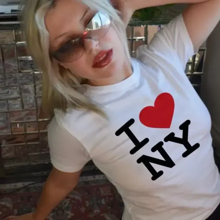 Haut court I love NY 2000s Streetwear Harajuku femmes T-shirt à manches courtes Y2K mode lettre imprimer mignon bébé t-shirts e-girls mince