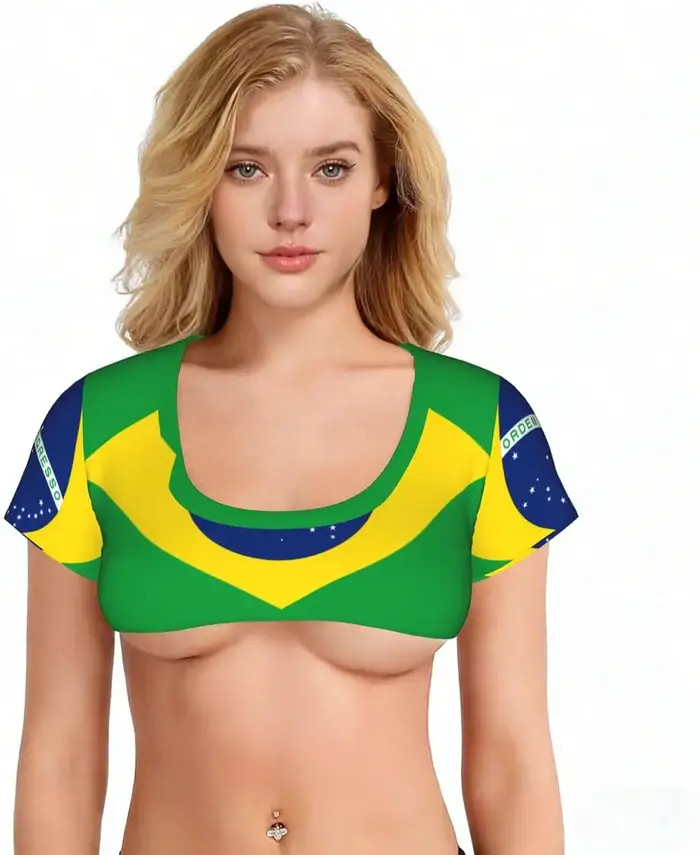 Haut court sexy pour femme avec imprimé drapeau brésilien personnalisé