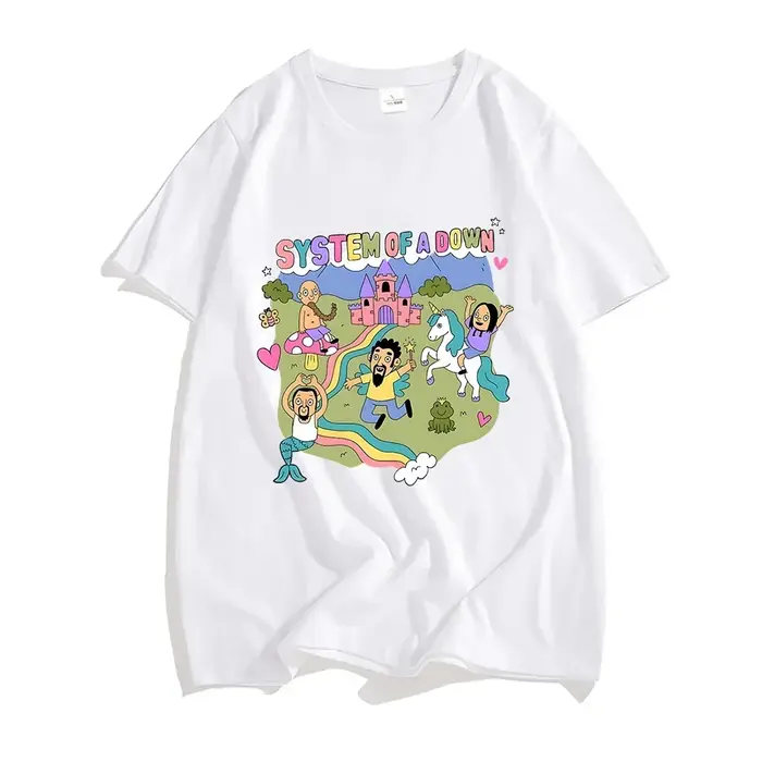 Système d'un groupe vers le bas T-shirt femmes dessin animé graphique