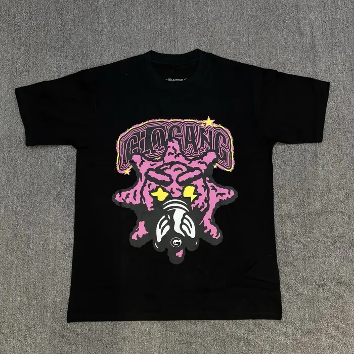 T-shirt Streetwear Punk pour Homme – Motif Masque Cartoon Glo Gang et Étoile – Coupe Ample Décontractée en Coton