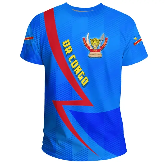 République démocratique du Congo drapeau impression 3D emblème National T-shirt été décontracté col rond t-shirts à manches courtes hauts