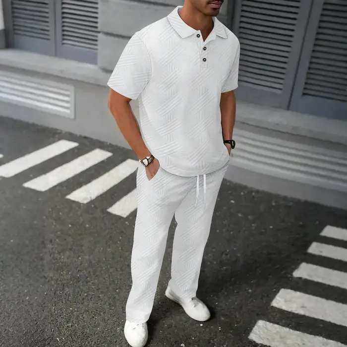 2025 hommes printemps et automne jacquard couleur unie décontracté et haut POLO à la mode