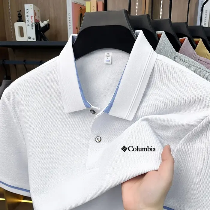 Polo Homme 100% Coton Exquis, Broderie Lettre Simple, Polyvalent, Léger et Respirant pour l'Été