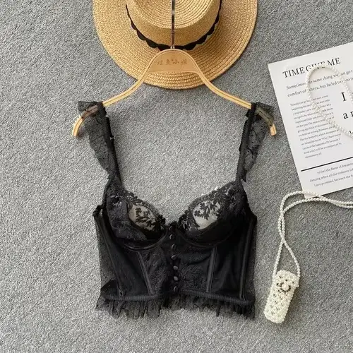 Français Chic Sexy femme sans manches maigre dos nu femme Corset Camis dentelle pure Spaghetti sangl