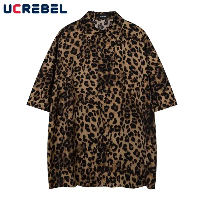 Chemise à manches courtes imprimé léopard pour hommes