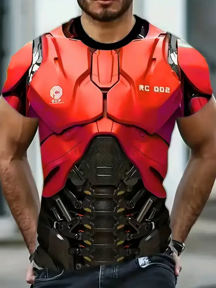T-shirts drôles hommes Machine motif 3D impression à manches courtes été rue tendance polyvalent hauts grande taille