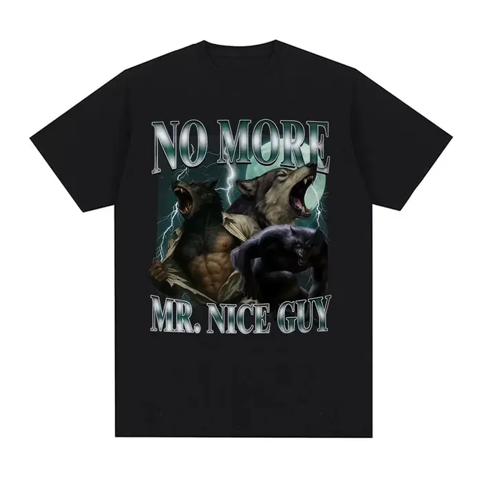 T-shirt humoristique « No More Mr Nice Guy » Alpha Werewolf, T-shirts vintage tendance « Sigma Wolf 