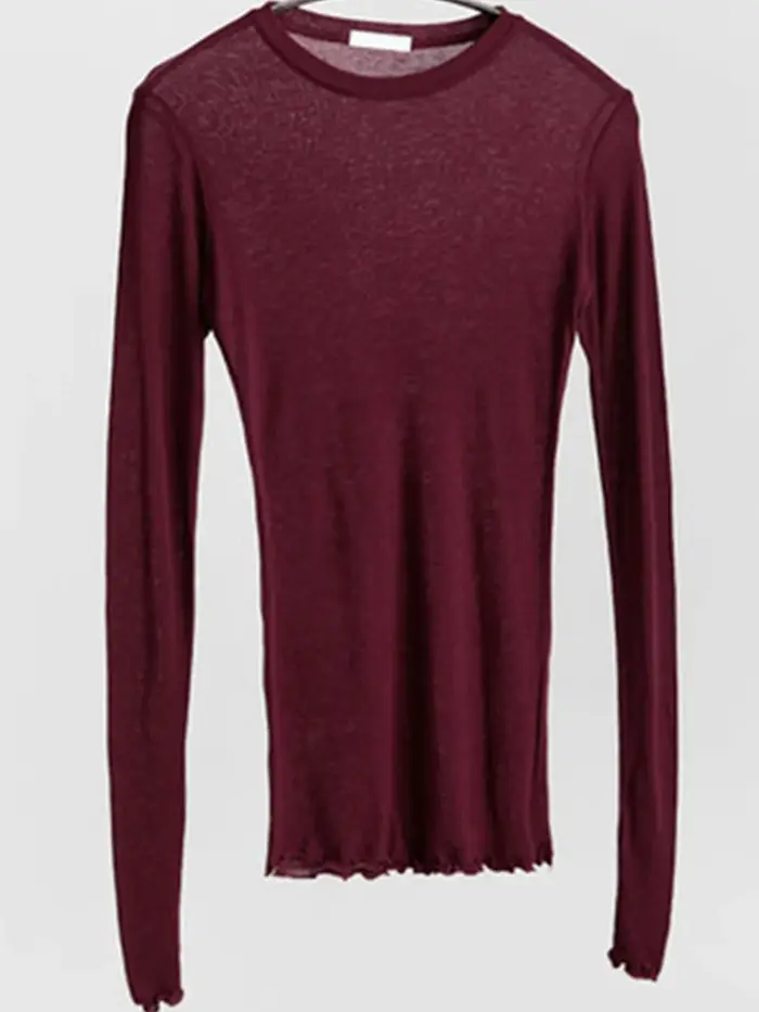 T-shirt à manches longues pour femmes, simple, en coton, élastique, basique, décontracté, sexy, fin,