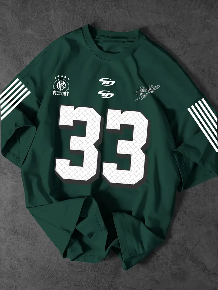 T-shirt pour homme Brooklyn 33 Number Victory Five Star Crest Sleeve Strip Print Vintage Sport Streetwear 100% Polyester S-XXL