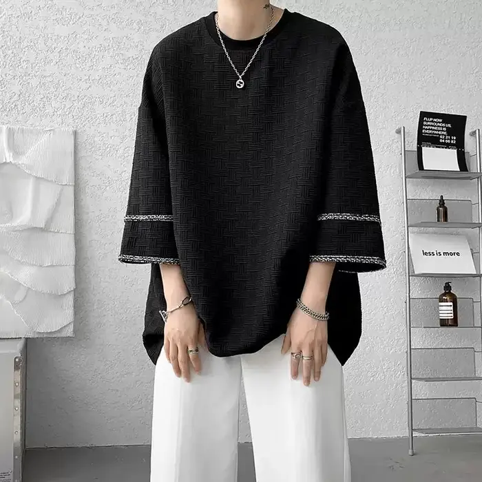Vêtements pour hommes demi manches pulls élégant ligne lumineuse décoration été décontracté col rond