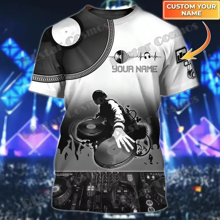 Nom personnalisé coloré DJ disque Jockey 3D imprimé mode hommes T-Shirt été unisexe décontracté T-Sh