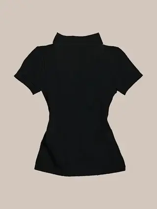 Polo slim noir Y2K pour femme, vêtements de travail, hauts imprimés rouges
