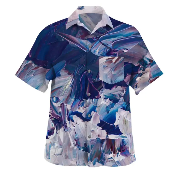 Chemise hawaïenne à manches courtes pour hommes, imprimé aquarelle artistique abstrait, col rabattu,