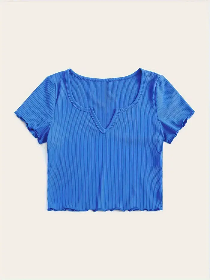 T-shirt court à manches courtes et col cranté pour femme