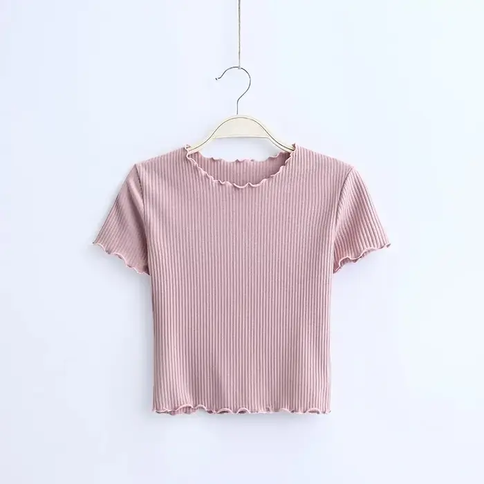 Vintage bois oreilles O cou à manches courtes T-shirt 2025 nouvelle femme coupe ajustée