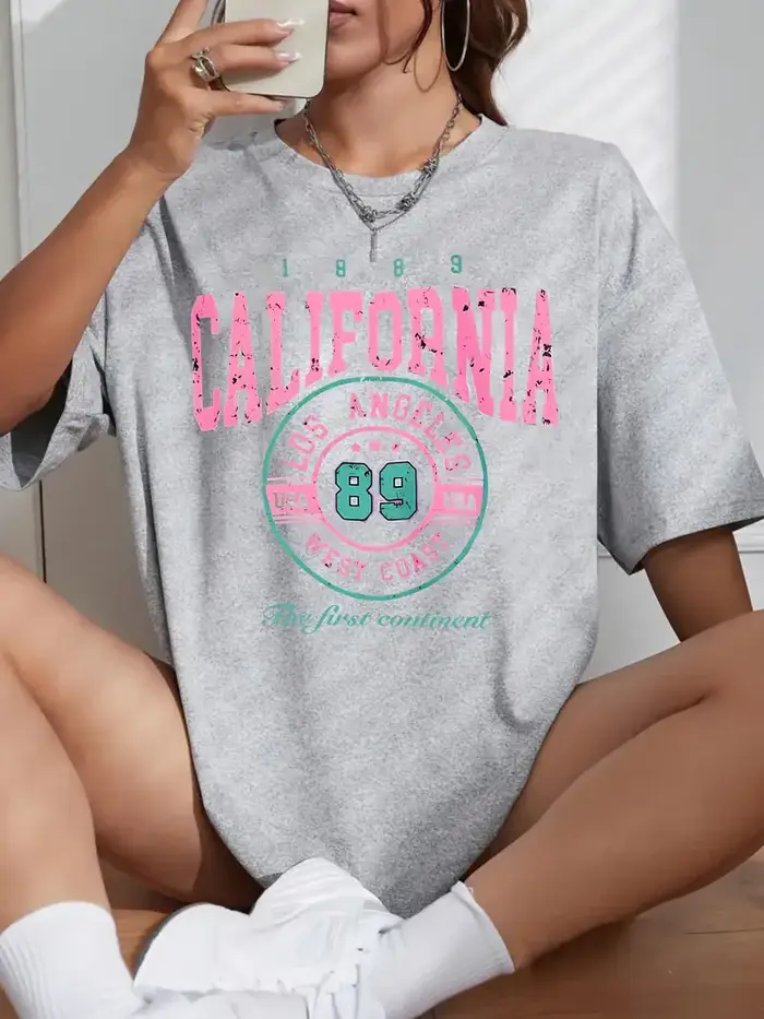 100% coton t-shirt col rond californie Los Angeles mode femme